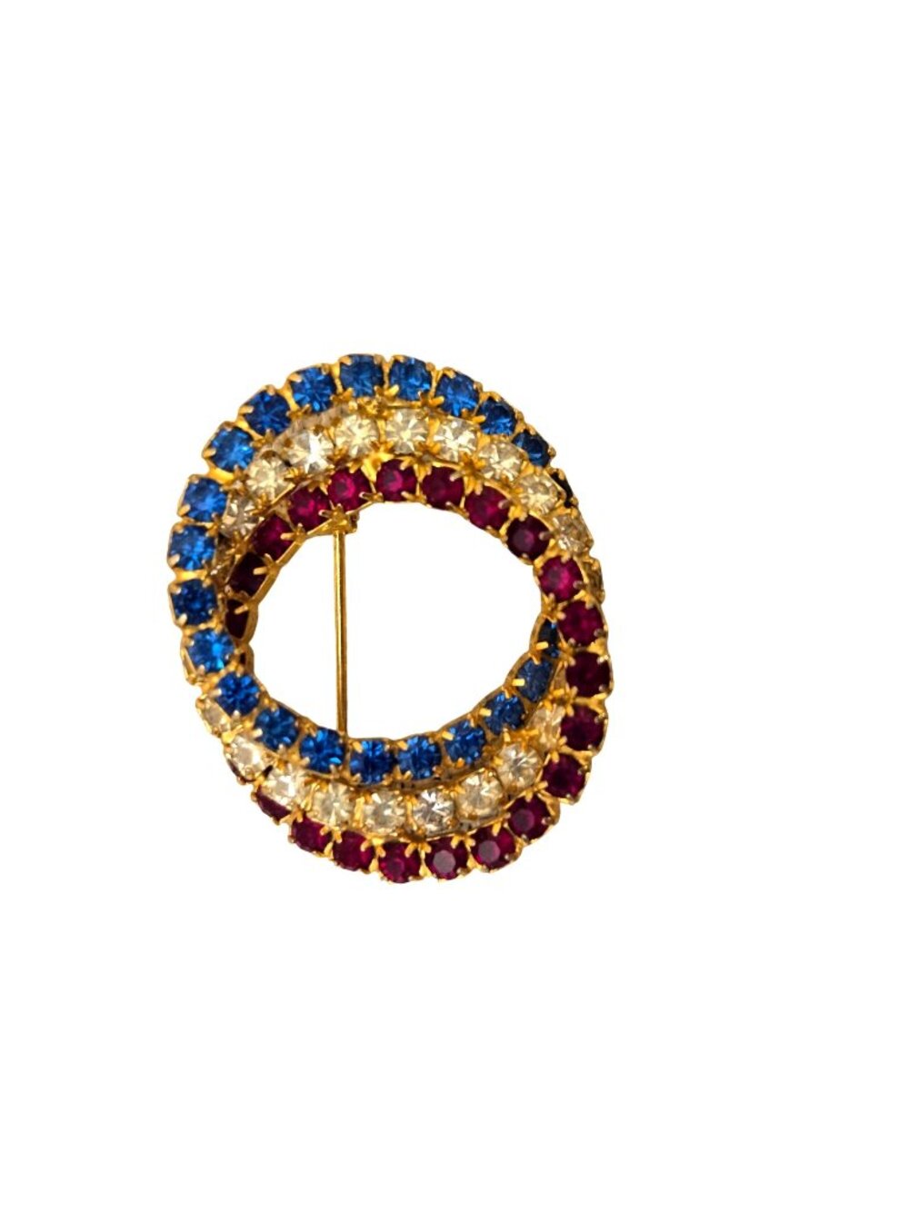 Rhinestone Red White and Blue Circle Brooch Patriotic Pin USA